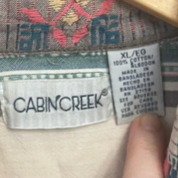 Vintage Cabin Creek women’s XL Cotton Aztec Button Down pink green top - Picture 2 of 7